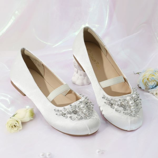 Girl's Mary Jane Pearl Ballerina Flats - WHITE - 2